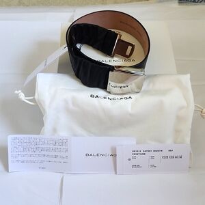 NIB Balenciaga Womens Black Calf Leather Clip Belt